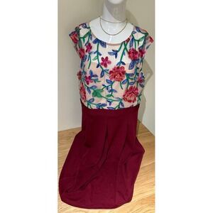 Sexy Back embroidered flower dress cranberry NWT midi dress fits like a L acevog